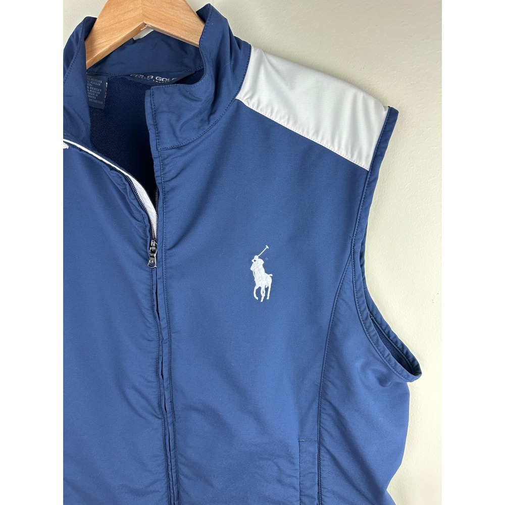 Polo Golf Ralph Lauren Men's Large Vest Blue White Full Zip Y2K Golf Windbreaker - Picture 4 of 16